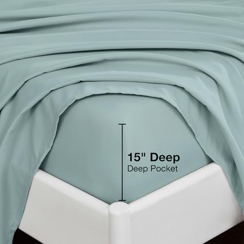 Image of Softan Microfiber Twin Sheet Set with Non-Slip Corner Straps, Dusty Blue | 15 inch Deep Pocket Fitted Bed Sheets, Double Brushed Microfiber, Cozy Sheets & Pillowcase for All Season