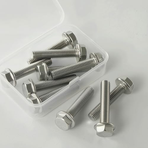 Image of M8x1.25 x 50mm Flanged Hex Head Bolts, 304 Stainless Steel (A2-70), Bright Finish, Fully Threaded, Hexagon Head Flange Bolts, Quantity 10