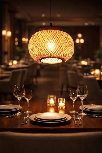 Image of Handmade Bamboo Hanging Lamp Shade | Natural Boho Pendant Ceiling Light | Eco-Friendly Bamboo Home Decor Lighting for Living Room, Bedroom, Cafe, Restaurant & Hotel And Office