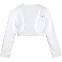 inlzdz Kids Girls Long Sleeves Stain Flower Bolero Bridesmaid Wedding Pageant Formal Event Cardigan Dress Cover up