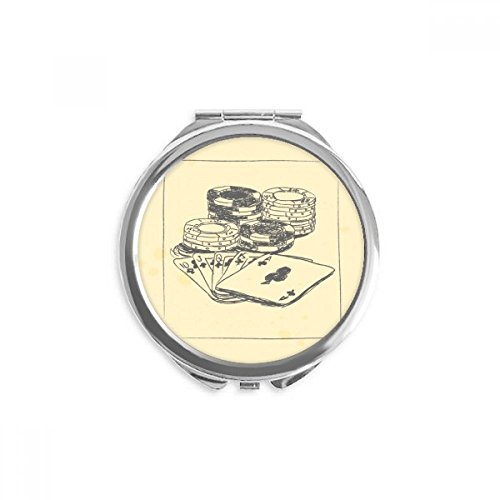 Miroir rond maquillage portable motif poker noir pour retouches en soirée