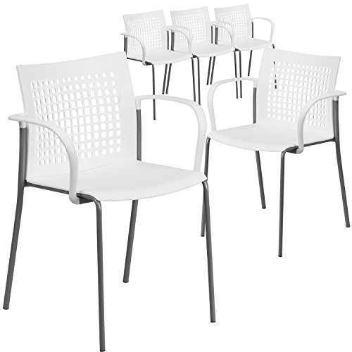 Flash Furniture 5 Pk. HERCULES Series 551 lb. Capacity White Stack Chair with Air-Vent Back and Arms