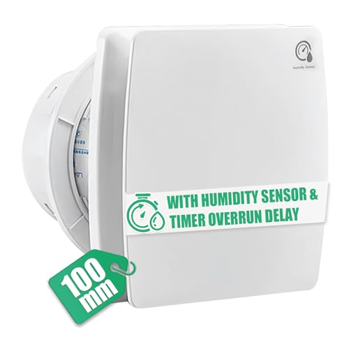 IRONDELIC 100mm Bathroom Extractor Fan with Humidity Sensor and Timer, 4'' Silent Bathroom Fan with Backflow Flap, 95m³/h | 12 Watt | 34dB for Kitchen, Bathroom, Toilet - White