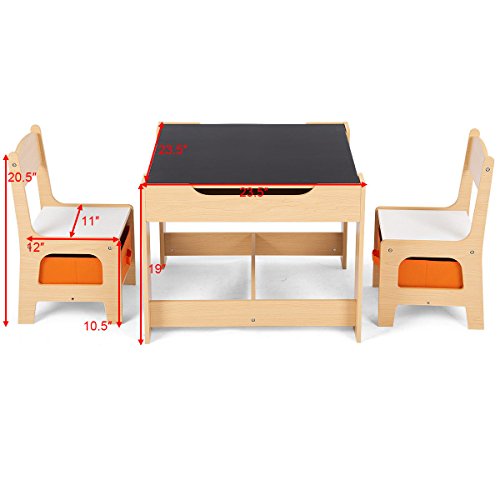 Costzon Kids Table And Chair Set, 3 In 1 Wooden Activity Table For Toddlers Arts, Crafts, Drawing, Reading, Playroom, Toddler Table And Chair Set W/ 2 In 1 Tabletop, Storage Space, Gift For Boy & Girl #TOP6