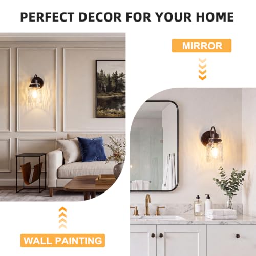 Image of 2 Pack Hammered Glass Wall Sconces Set of Two, Oil Rubbed Bronze