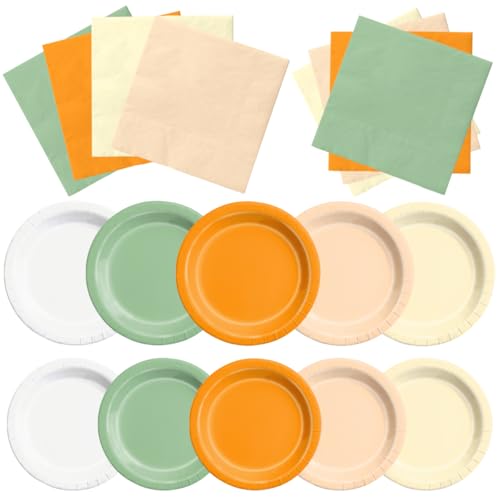 Image of CMUSKO A Little Cutie is On The Way Baby Shower Decoration - 60Pcs Sage Green Orange Theme Plates & Napkins Kit Little Cutie Party Supplies
