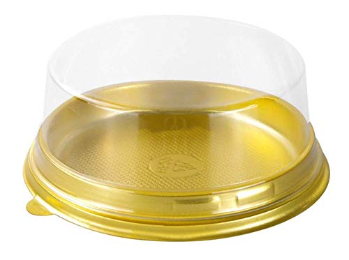 Cake Box - 50 sets Diameter 3 3/4 inch X H 1 1/4 inch Clear Plastic Mini Cake Box - Feast Cupcake Box - Muffin Box Biscuit Box Flat Top Box Bakery Cake Shop Sale Use (gold)