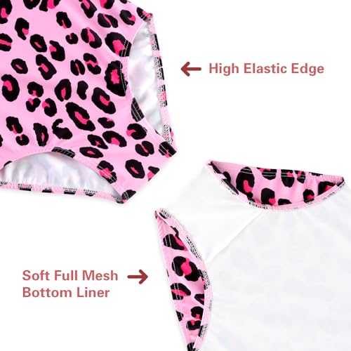 Alakuoti Girls Swimsuit Cute Pink Leopard Printed Swimwear One Piece Upf 50+ Quick Dry Bathing Suits Cross Shoulder Strap Swimwear Size 8 7 thumb #3