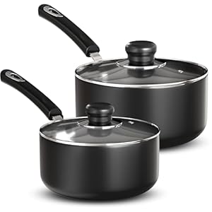 Utopia Kitchen Nonstick Stock Pot Saucepan Set with Lids, 1 Quart and 2 Quarts Multipurpose Stock Pots Set for Home, Kitchen or Restaurant, Grey & Black