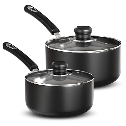 Utopia Kitchen Nonstick Saucepan Set - 1 Quart and 2 Quart - Glass Lid - Multipurpose Use for Home Kitchen or Restaurant (Grey-Black)