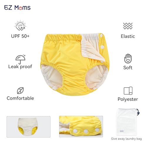 Image of EZ Moms 2 Packs Reusable Swim Diapers Toddler Baby Swim Diaper Size 4 Washable Snap Pool Swimming Diaper 4T Soft and Silky Waterproof Diapers for Swimming Lessons Boys and Girls with a Laundry Bag