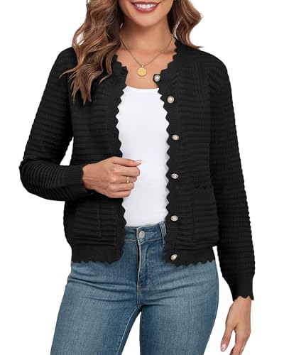Image of ZAFUL Women's Cardigan Sweaters 2024 Casual Long Sleeve Open Front Button Down Tweed Knit Cardigans Fall Jackets Outerwear