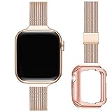 ZXCASD Slim Watch Band Compatible with Apple Watch Band 38mm 40mm 41mm 42mm 44mm 45mm for Women Girls, Stainless Steel Mesh Strap Replacement for iWatch SE iwatch Series 7/6/5/4/3/2/1 (Rose Gold)