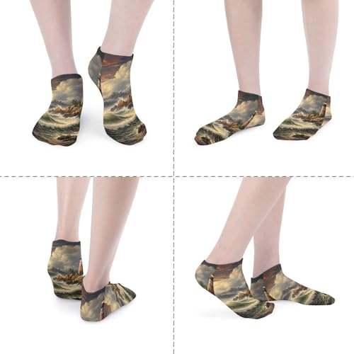 5 Pairs of Cotton Ankle Socks for Women Men Coast Wave And Lighthouse Low Cut Socks for Running Hiking No Show Athletic Sock4