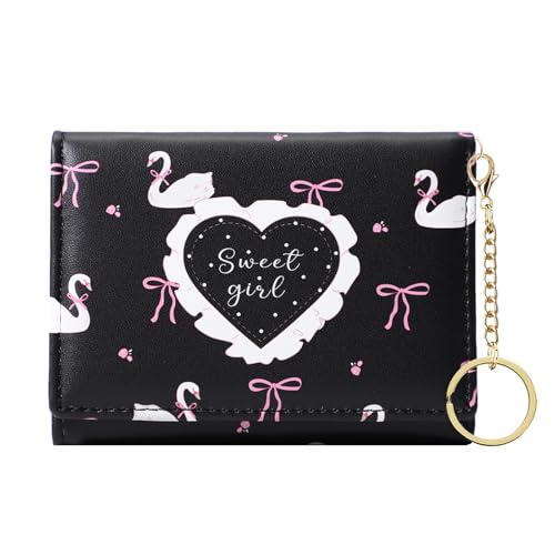 Image of Sunwel Fashion Cute Coquette Bow Wallet with Key-chain for Women Girls | Mini Wallet, ID Window, Cash Slot, 7 Card Slots