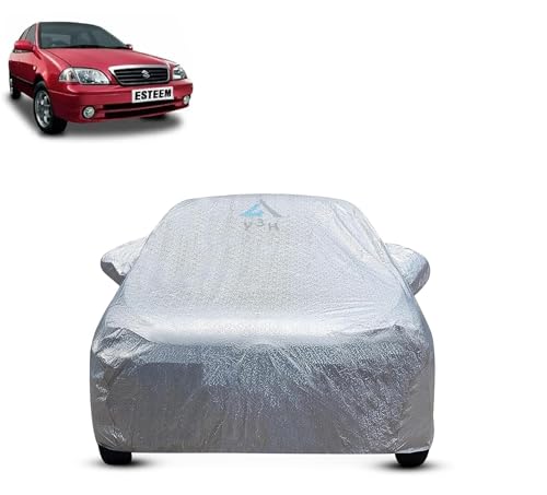 Image of Y3H 100% Waterproof Car Cover Compatible with Maruti Suzuki Esteem Custom Fit Body Covers with Mirror Pockets | Color : Metalic Silver