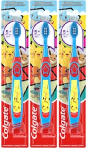 Colgate Pokmon Toothbrush with Suction Cup for Chiildren 5+ Years Old Extra Soft (Colors & Characters Vary) - Pack of 3