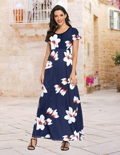 Image of Lacavocor Womens Short Sleeve Maxi Dresses Empire Waist Long Dress