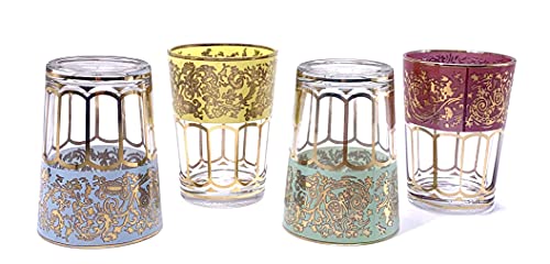 Big Gold Shot Glasses, Mini Juice Glasses, 4 Oz Shot Glasses Set, Party Shot Glasses With Colorful Print, Small Stemless Wine Glass Set Of 4, 5Oz Moroccan Tea Glasses #TOP4