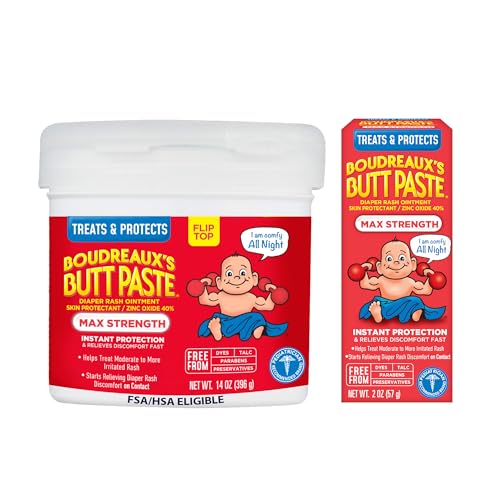 Image of Boudreaux’s Butt Paste Max Strength Diaper Rash Cream for Baby, Ointment With Zinc Oxide, 2 oz Tube & 14 oz Jar