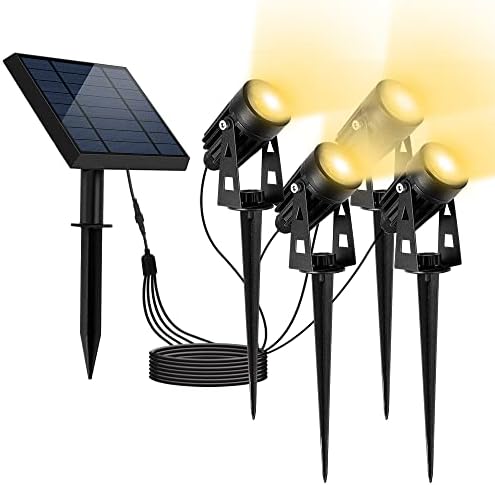 FALOVE Solar Landscape Lights, 5W Solar Spot Lights Outdoor All Aluminum Material IP67 Waterproof 16.4ft Cable Auto On/Off for Garden Yard Pathway Tree Flag 4 Pack Low Voltage Landscape Lights