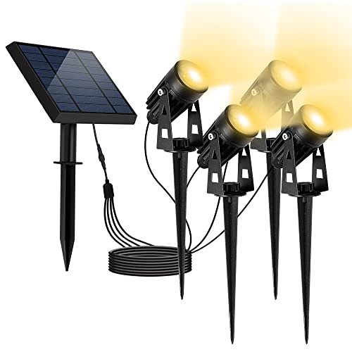 Falove Solar Landscape Lights, 5W Solar Spot Lights Outdoor All Aluminum Material Ip67 Waterproof 16.4Ft Cable Auto On/Off For Garden Yard Pathway Tree Flag 4 Pack Low Voltage Landscape Lights #TOP6