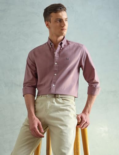 Image of Arrow Sport Solid Slim Fit Cotton Shirt for Men - Full Sleeve Mens Casual Shirts