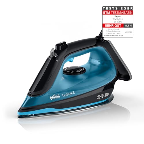Braun TexStyle 5 SI5256BL, fer à repasser avec plaque FreeGlide 3D SuperCeramic, pointe de précision, poignée ouverte ergonomique, recharge 300 ml, système...
