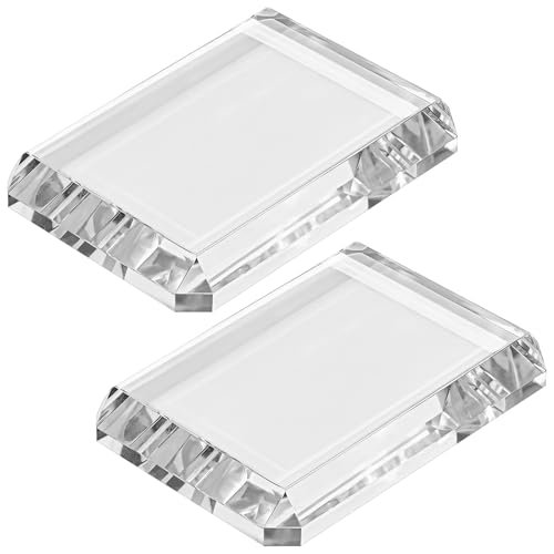 2-Pack Crystal Glass Paperweight Display Blocks, Clear Rectangle Desk Organizers