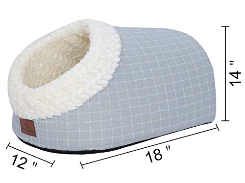 Miss Meow Cat Bed For Indoor Cats,Medium Large Cats Cave Bed,Machine Washable Slip Resistant Bottom,Ultra Soft Plush Cushion (Blue White Cave) #TOP1