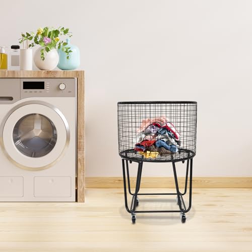 Image of Wire Metal Deep Set Rolling Laundry Basket,Wire Laundry Basket With Wheels