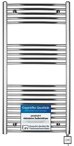 anapont elektrischer Badheizkörper - chrom gebogen - Timer-Funktion - Handtuchheizkörper - Badheizung elektrisch - Handtuchheizung - Made in Germany (KTX-3, 1175h x 750b)