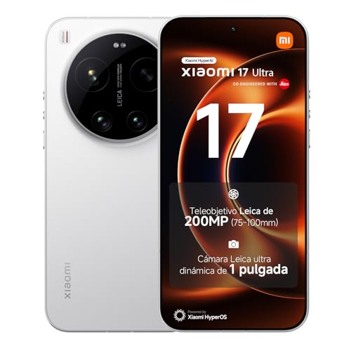 XIAOMI 17 Ultra - Smartphone de 16+512GB, Teleobjetivo Leica de 200 MP (75-100 mm), Snapdragon 8 Elite Gen 5, HyperAI, 1 año de garantía Extra, Cargador no Incluido, Blanco (Versión ES)