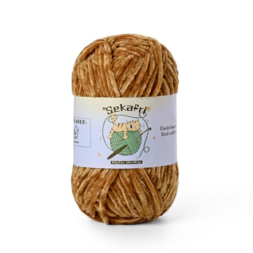 Image of Fuzzy Chenille Yarn for Crocheting, Fluffy Amigurumi Crochet Yarn for DIY Craft /Hat /Shoes, (100g /197yds) Soft Velvet Baby Blanket Yarns(Brown)