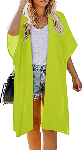 Image of Indian Trendy Women's Solid Puff Sleeve Kimono Long Cardigan Loose Cover Up Casual Blouse Top Chiffon