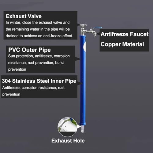 Stainless Steel Garden Water Column - 150cm Freestanding Outdoor Faucet Post, Freeze-Proof Dual Hose Bib for Backyard, Patio, Landscape Irrigation & Gardening