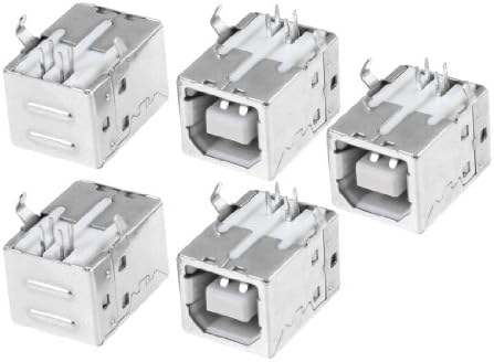 Sourcingmap USB Type-B Female Right Angle PCB Mount Jack Socket (Pack of 5)