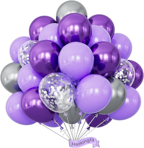 Purple and Silver Balloons 12 Inch Graduation Balloons 60pcs Pastel Purple Balloon with Silver Confetti Balloon Lavender Balloons for Graduation Birthday Baby Shower Wedding Party Decorations