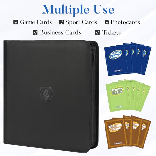 Image of Premium Zip Card Binder 12 Pocket, Fabmaker 912 Pockets Trading Card Binder, PU Zipper Card Collection Album, Sturdy Side-Loading Card Book Holder for Game & Sports Cards, Black