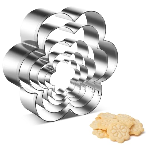 Giantree 5 Stück Ausstechform Blumen, Edelstahl Keksausstecher Fondant Ausstecher Groß Blumen Ausstecher Cookie Cutter Gemüse Obst Cutter Set Donut Ausstecher für Diy Desserts Fondant(Stil 1)