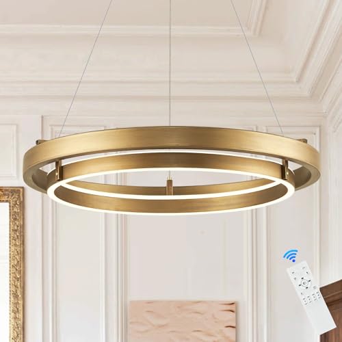Image of LED 2 Ring Brass Gold Chandelier Dimmable Up Down Light