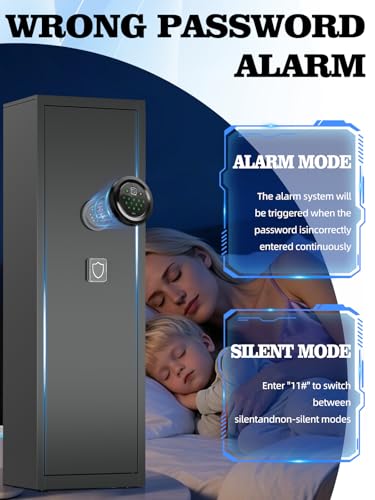 Image of 5-8 Gun Safe for Rifles and Pistols, Gun Cabinets for Rifles and Shotguns with Digital Keypad & LED Light, Rifle Safe for Home with Removable Shelves and Alarm System, Easy Assembly Gun Locker