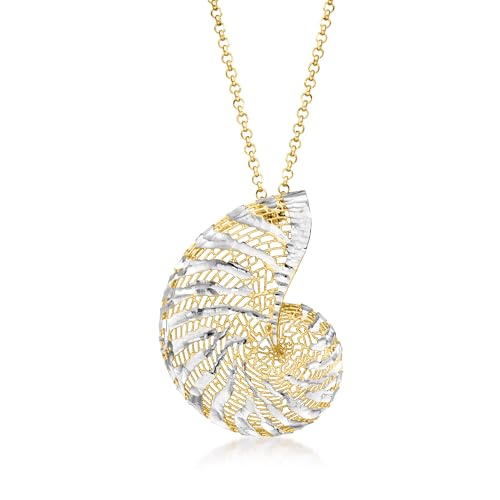 Ross-Simons Italian 18kt Gold Over Sterling and Sterling Silver Seashell Necklace. 18 inches