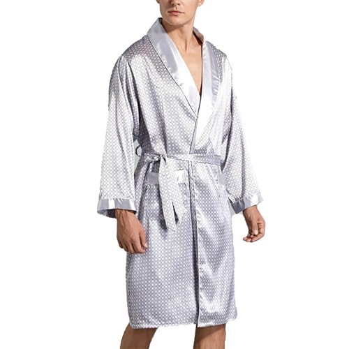 Cambkatl Men's Silk Satin Robe Smooth Shawl Collar Spa Bathrobe Comfy Sleepwear Nightgown with Pockets & Belt
