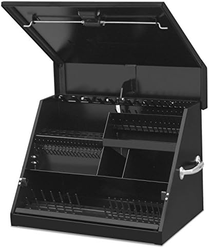 Montezuma – SE250B – 26-Inch Portable TRIANGLE Toolbox – Multi-Tier Design – Heavy-Duty Steel Construction – SAE and Metric Storage Chest – Weather-Resistant Toolbox – Lock and Latching System, Black