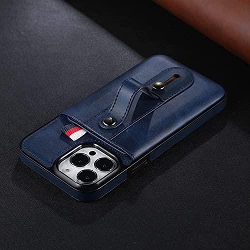 Étui pour iPhone 13 Pro Max avec porte-cartes et support en cuir bleu