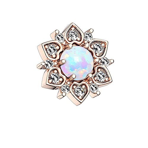 eeddoo Stahl - Dermal Anchor mit Innengewinde - Blume - Kristall Rosegold - Opal - White - Rainbow