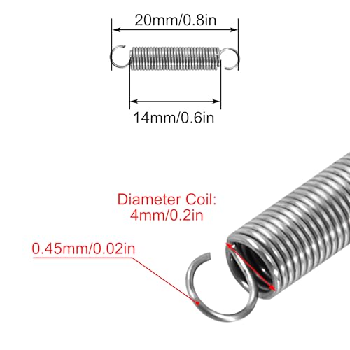 GUNGY Zugfedern mit Haken Edelstahl Zugfeder Spannfeder 20mm Außendurchmesser 4mm Drahtdurchmesser 0,45 mm Maximale Zugkraft 0,49kg 0,45x4x20mm 20 Stück