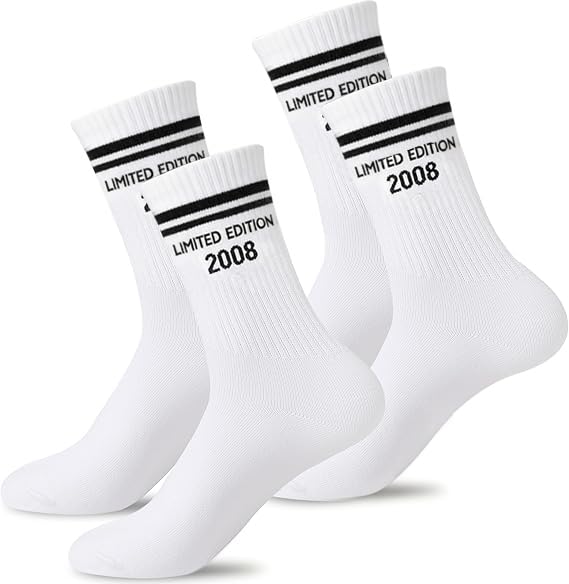 Kazunark Geburtstag Socken Lustige Baumwollsocken Limited Edition 100% Baumwolle Geschenk für Teenager Männer & Frauen 2 Paar Limited Edition Socke 2008 (schwarz)