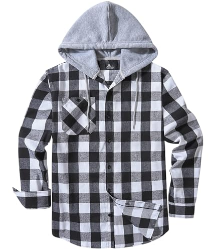 ZITY Men's Flannel Hoodie Shirts Casual Button Down Plaid Shirt Jackets for Men Long Sleeve Stylish Hooded with Pocket2